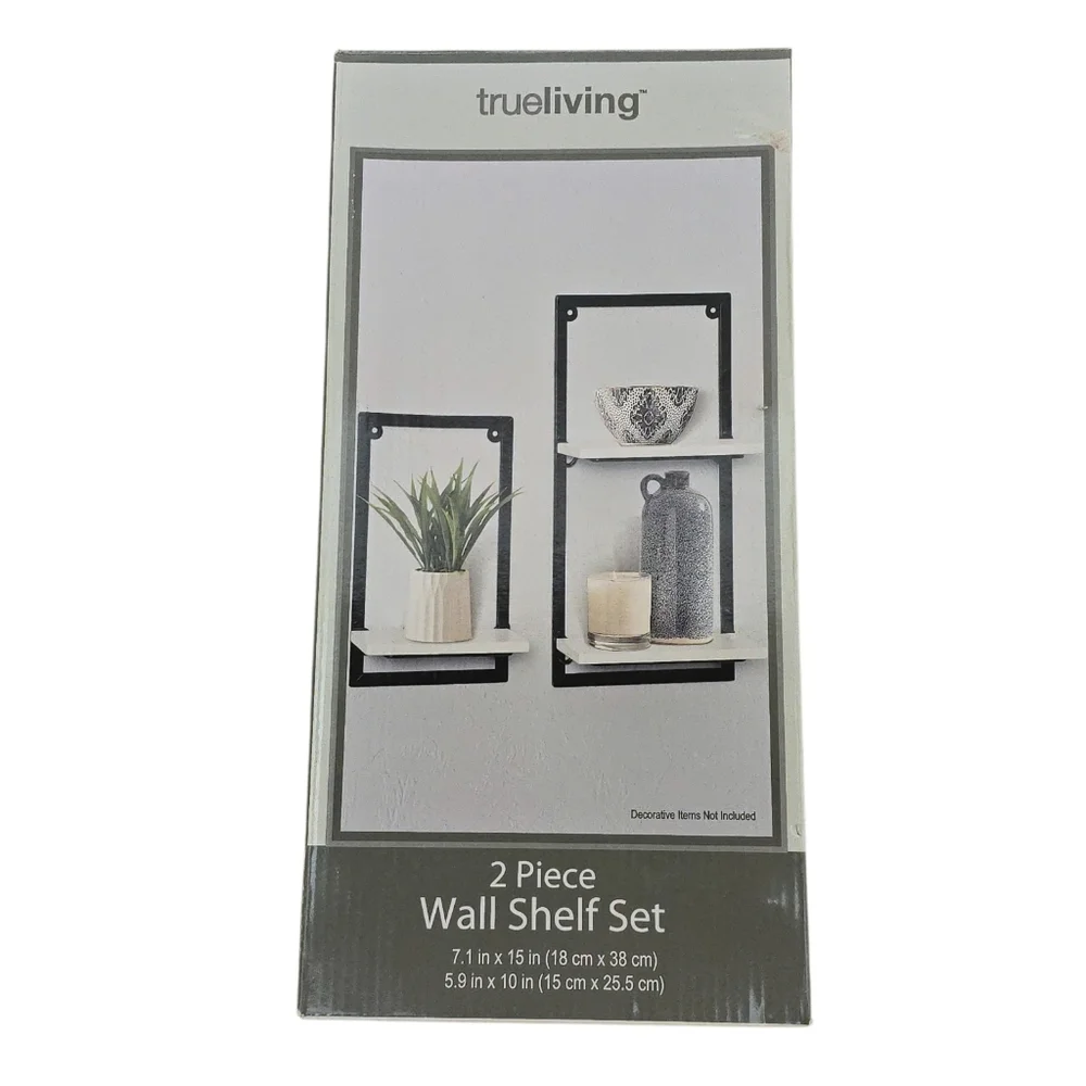 NEW Wall Shelf Set of 2 Black Metal Frames White Board Modern Farmhouse Shelves